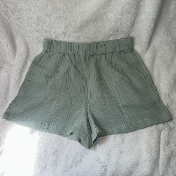 NEW Madewell Gauze Cotton Shorts Beachy Coastal Green Lightweight Minimalist M - Picture 5 of 7